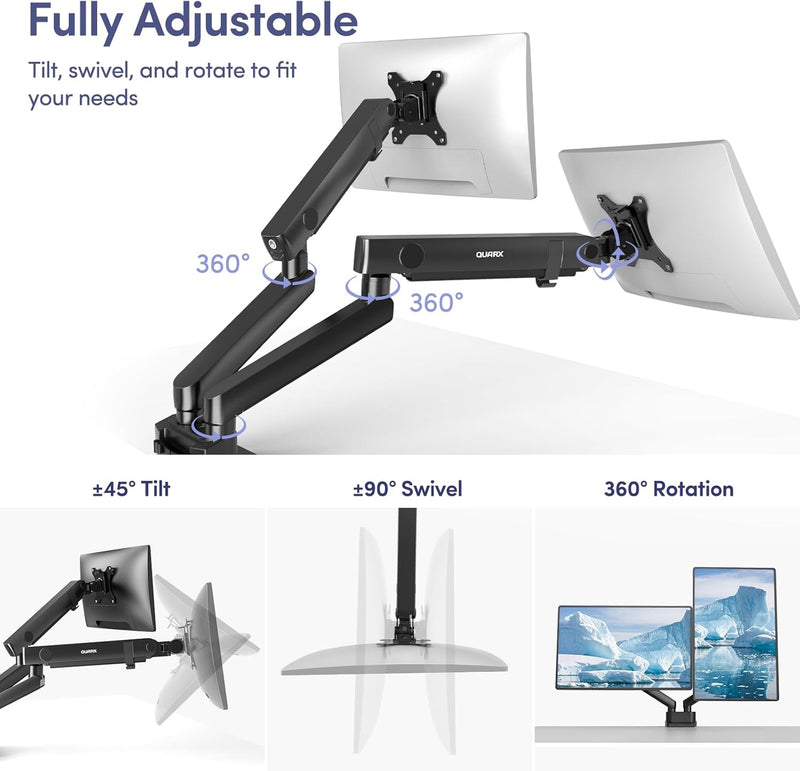 Dual Monitor Mount for Desk, Heavy Duty Dual Monitor Stand for 17 to 35 inch Ultrawide Monitors Holds 4.4 to 26.4 lbs Screen, Height Adjustable Monitor Arm for Gaming, Home, Office, VESA Mount, Black - hover
