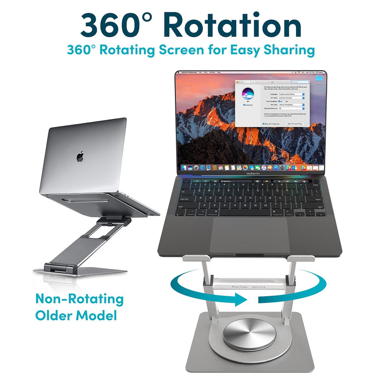 Lifelong 360 Rotating Ergonomic Laptop Stand for Desk, Laptop Riser with Swivel Base, Adjustable Computer Stand for 10-17