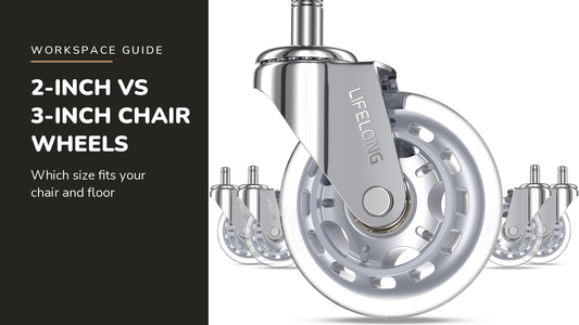 Lifelong blog header — 2-Inch vs 3-Inch Chair Wheels — Lifelong 3-Inch Office Chair Wheels in Silver