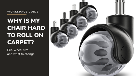 Lifelong blog header — Why Is My Chair Hard to Roll on Carpet — Lifelong 2-Inch Office Chair Wheels in Grey