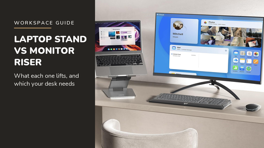 Lifelong blog header — Laptop Stand vs Monitor Riser — Lifelong UPRYZE Adjustable Laptop Stand in Grey