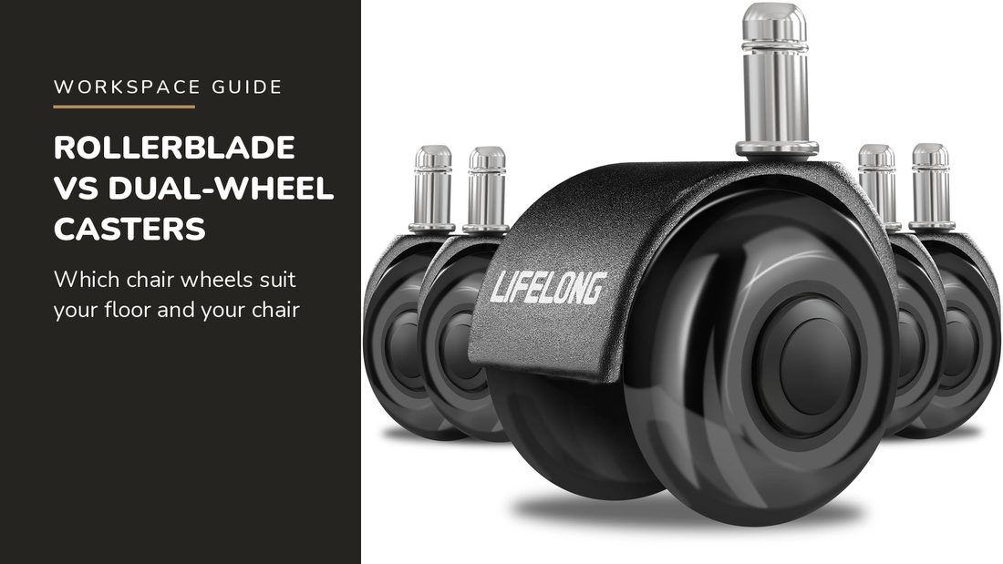 Lifelong blog header — Rollerblade vs Dual-Wheel Casters — Lifelong Dual-Wheel Office Chair Casters in Black