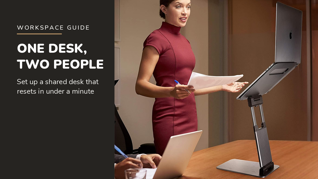 Lifelong blog header — One Desk, Two People — Lifelong Ergonomic Sit-to-Stand Laptop Stand in Silver