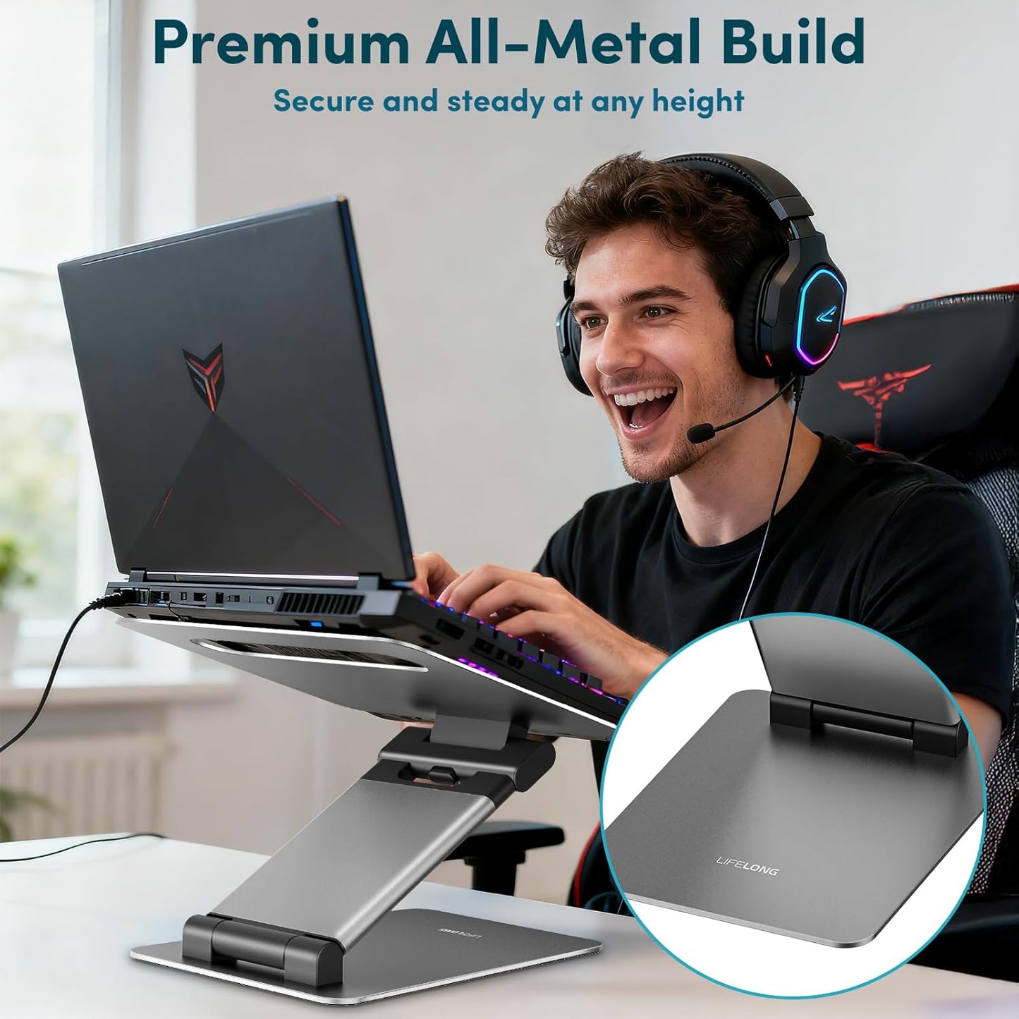 Lifelong Ergonomic Laptop Stand For Desk, Adjustable Height Up To 20"