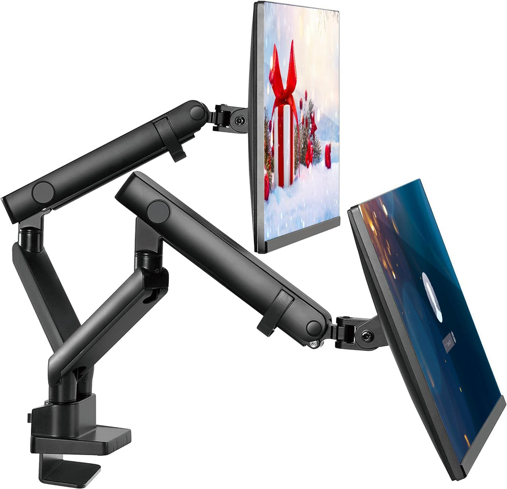 Dual monitor arm mount holding two 17–32-inch screens