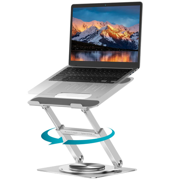 Lifelong 360-degree rotating silver laptop stand with laptop