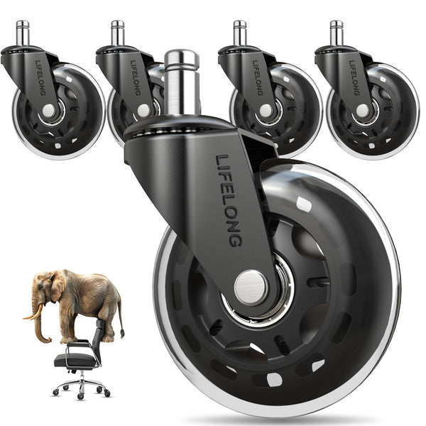 Lifelong Original clear office chair wheels, set of five