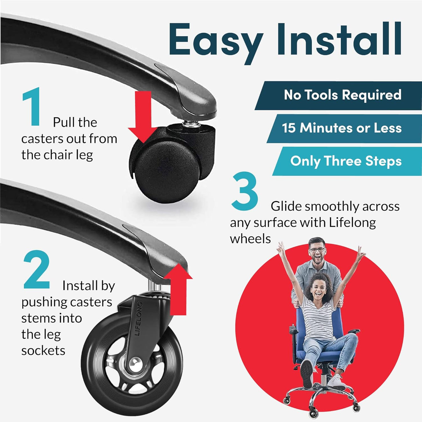 Lifelong Office Chair Wheels Replacement Rubber Chair Casters for Hard