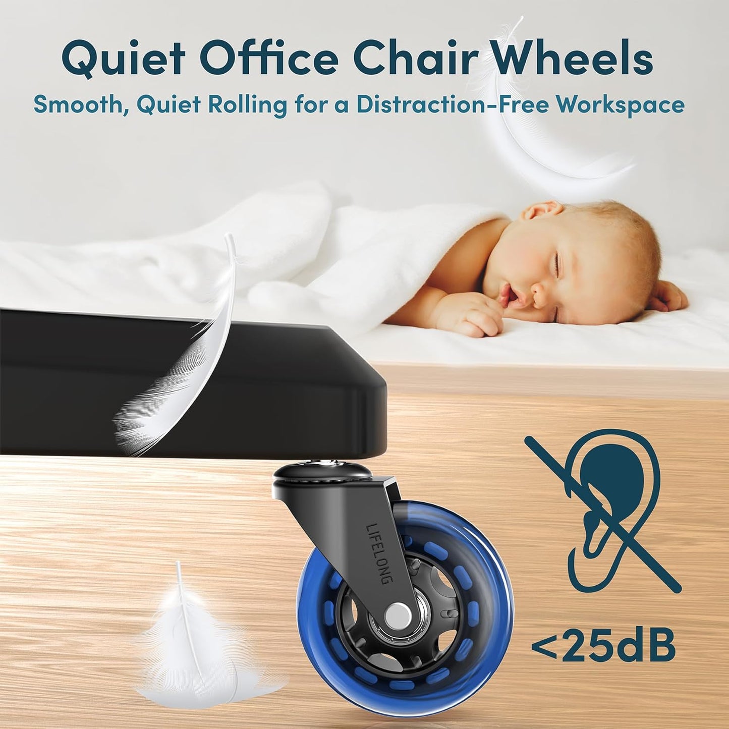 Lifelong Original Office Chair Wheels (As Seen On CNN) Replacement Rubber Chair Casters for Hardwood Floors & Carpet, Set of 5, Heavy Duty Casters for Chairs to Replace - Fits 98% (Blue)
