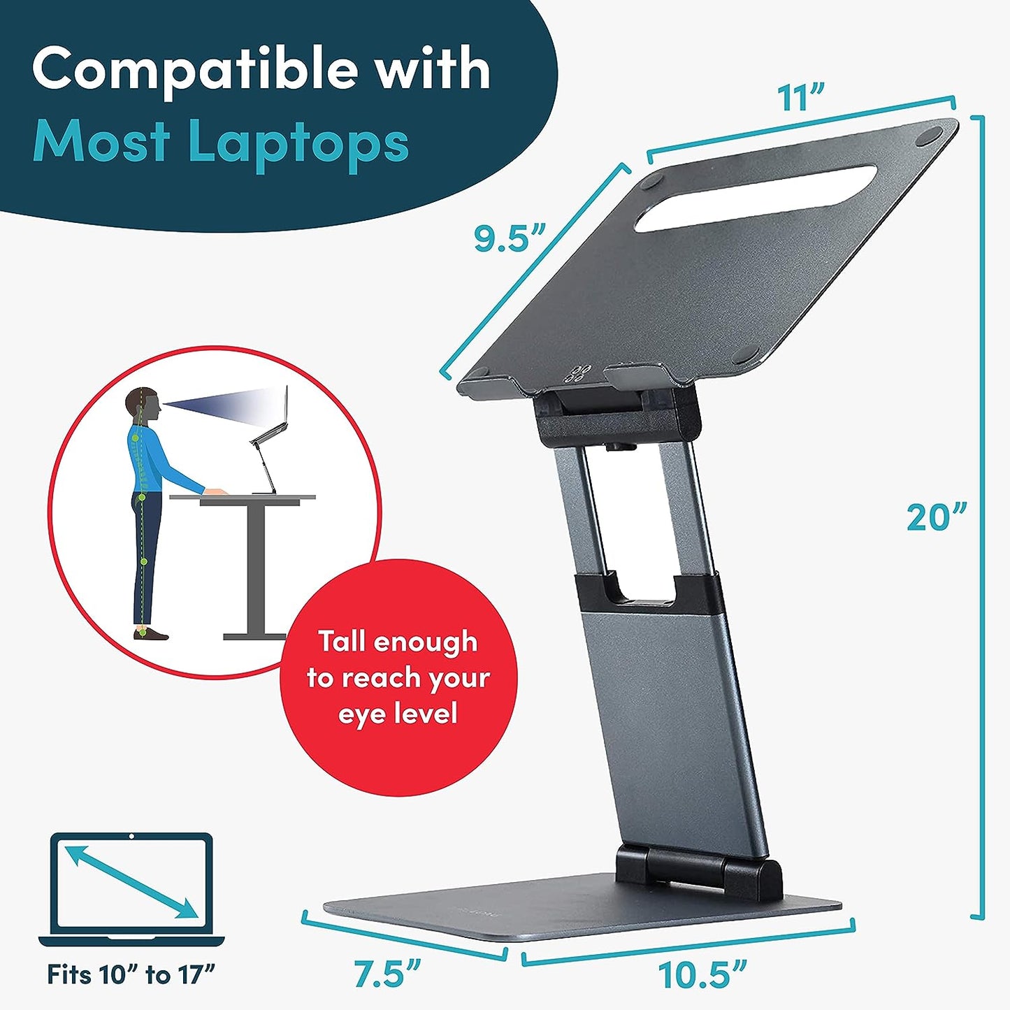 Lifelong Ergonomic Laptop Stand For Desk, Adjustable Height Up To 20"