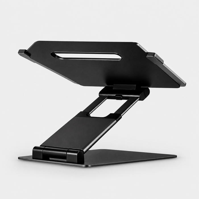 Lifelong Adjustable Laptop Stand for Desk, Foldable Aluminum Laptop Riser, Height Up to 20”, Fits 10–17” Laptops & MacBooks — Black