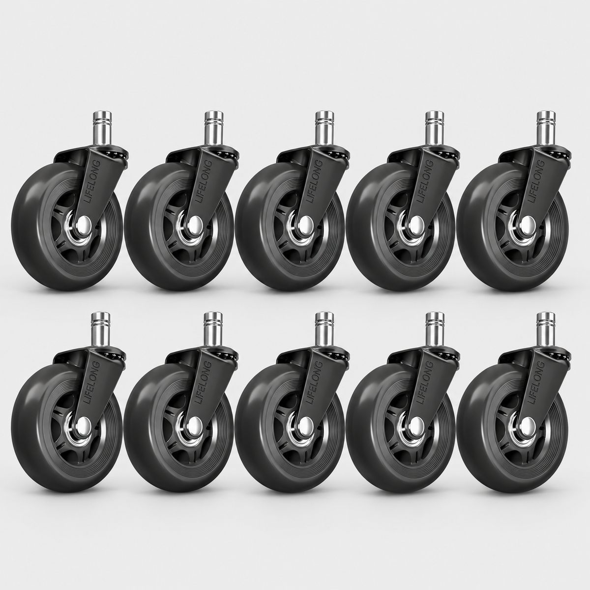 Lifelong Office Chair Wheels Replacement, 10-Pack Grey Heavy Duty Rubber Casters for Hardwood Floors & Carpet, Fits 98%