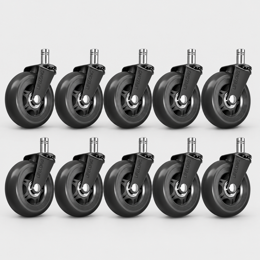 Lifelong Office Chair Wheels Replacement, 10-Pack Grey Heavy Duty Rubber Casters for Hardwood Floors & Carpet, Fits 98%