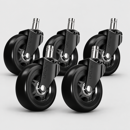 Lifelong Office Chair Wheels Replacement, Set of 5, Black Universal Heavy Duty Rubber Casters for Hardwood Floors & Carpet, Fits 98%