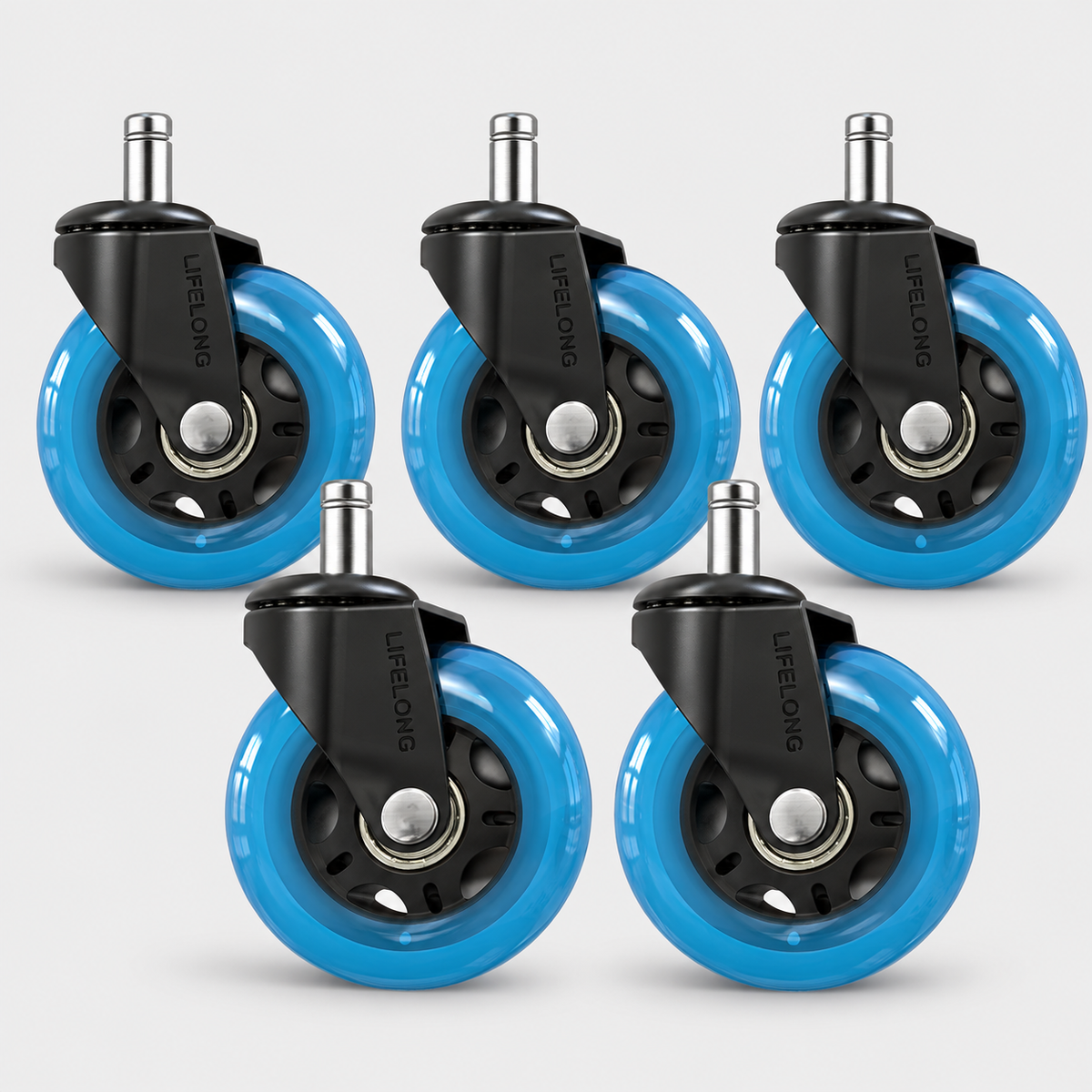 Lifelong Office Chair Wheels Replacement, Set of 5, Silver Heavy Duty Rubber Casters for Hardwood Floors & Carpet, 650 lbs, Fits 98%