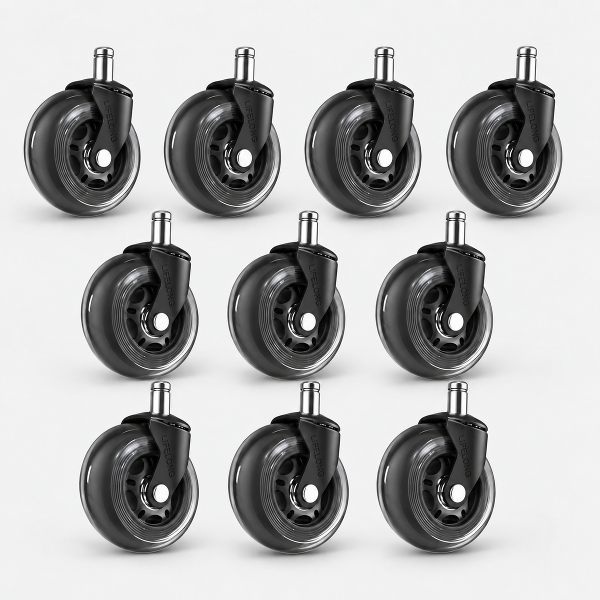 Lifelong Office Chair Wheels Replacement, 10-Pack Black Heavy Duty Rubber Casters for Hardwood Floors & Carpet, Fits 98%