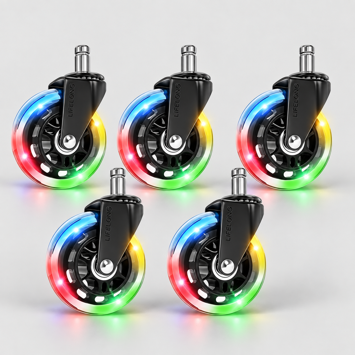 Lifelong RGB Gaming Chair Wheels Replacement, Set of 5, Heavy Duty Rubber Casters for Hardwood Floors & Carpet, 650 lbs, Fits 98%