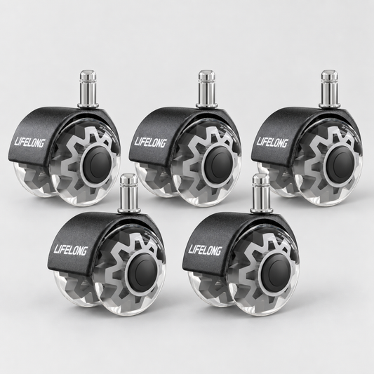 Lifelong Office Chair Wheels Replacement, Set of 5, Grey 2-Inch Heavy Duty Rubber Casters for Hardwood Floors & Carpet, 700 lbs, Fits 98%